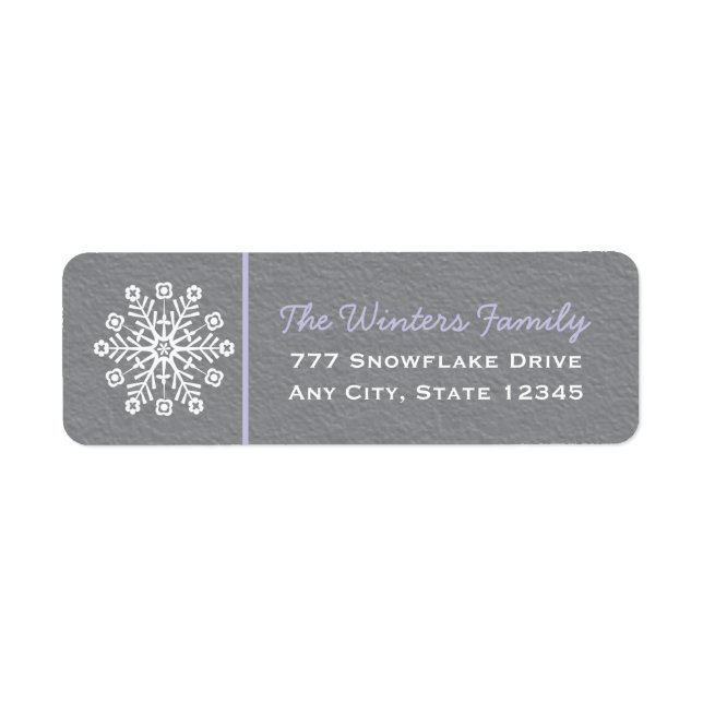 Light Purple Grey Snowflake Return Address Labels (Front)