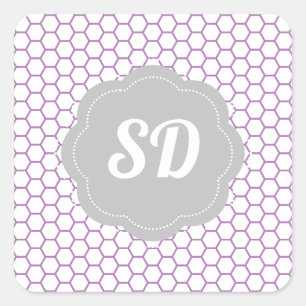Light Purple Honeycomb Custom Monogram Square Sticker