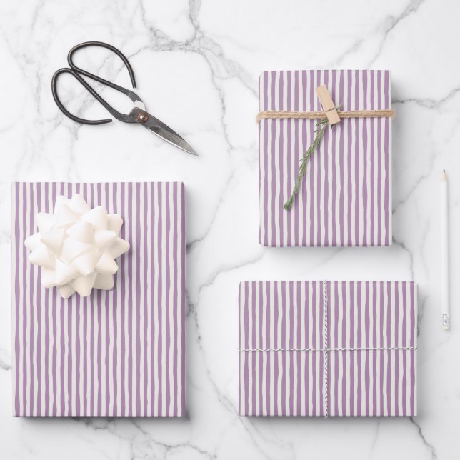 Light Purple & Ivory Wonky Stripes Wrapping Paper Sheet (Front)