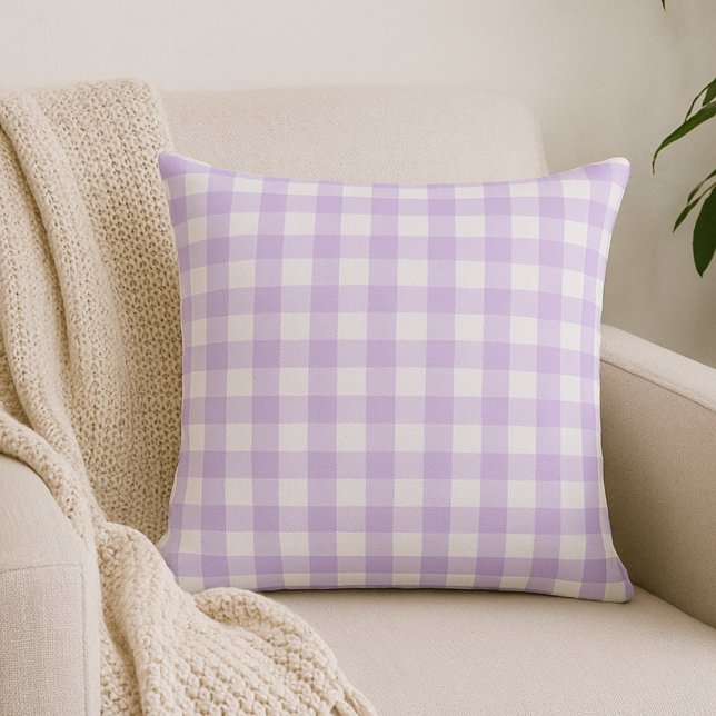 Light Purple Lavender Gingham Plaid Throw Pillow (Creator Uploaded)
