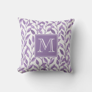 Light Purple Leaves Personalized Monogram Cushion