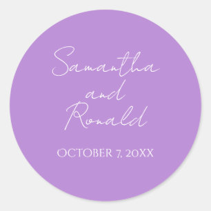 Light Purple Minimalist Calligraphy Wedding Classic Round Sticker