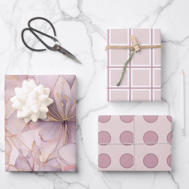 Light Purple Modern Abstract Lilies Wrapping Paper Sheet (Front)