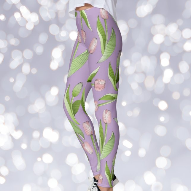 Light Purple Modern Pink Tulip Print Leggings (Creator Uploaded)