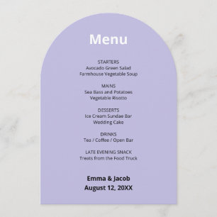 Light Purple Modern Wedding Menu Card