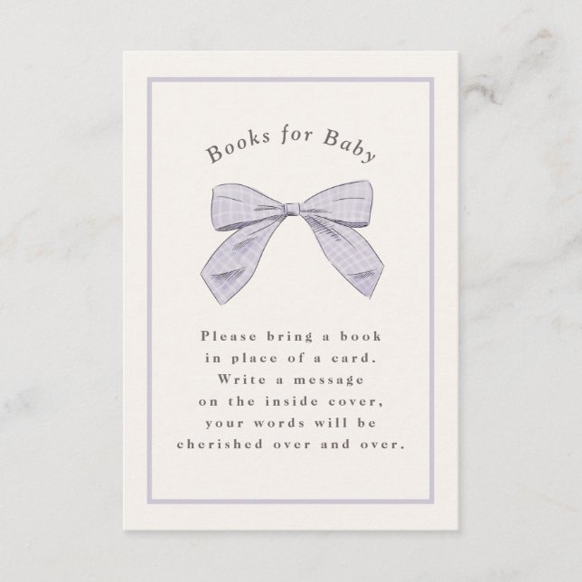 Light Purple Plaid Bow Elegant Baby Shower Enclosure Card (Front)