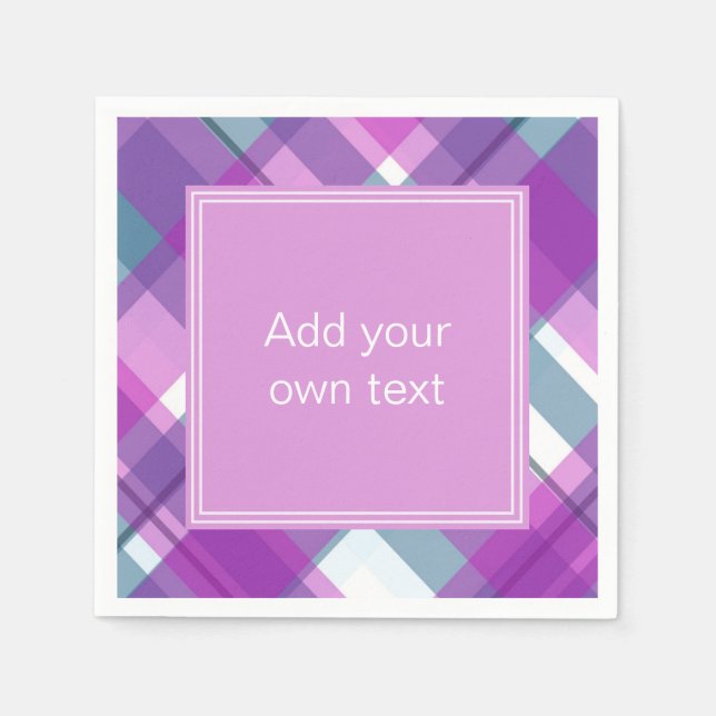 Light Purple Plaid Custom Text Napkin (Front)