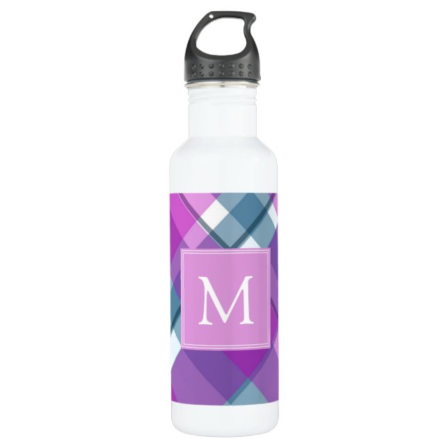 Light Purple Plaid Monogram 710 Ml Water Bottle (Front)