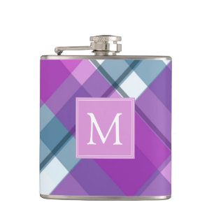 Light Purple Plaid Monogram Hip Flask