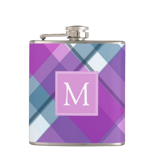 Light Purple Plaid Monogram Hip Flask (Front)