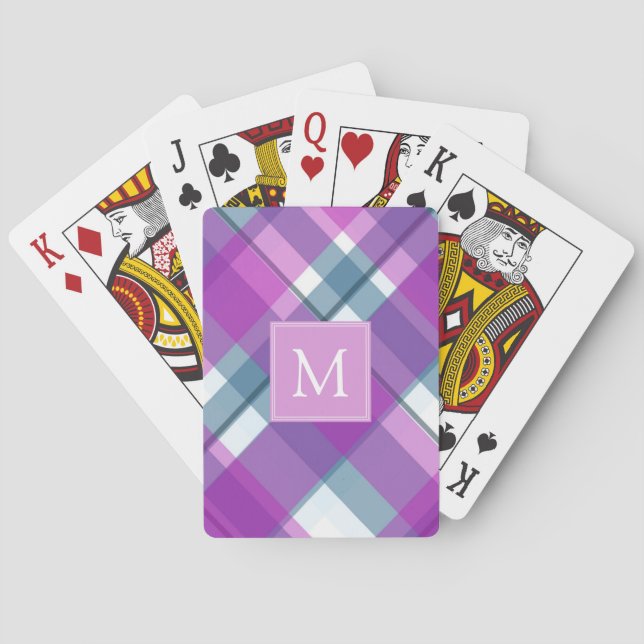 Light Purple Plaid Monogram Playing Cards (Back)