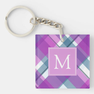 Light Purple Plaid Monogrammed Keychain