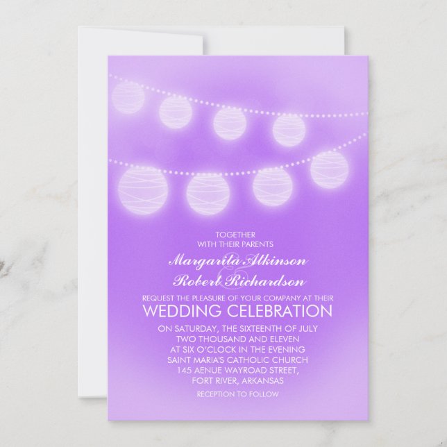 light purple romantic lanterns wedding invitation (Front)