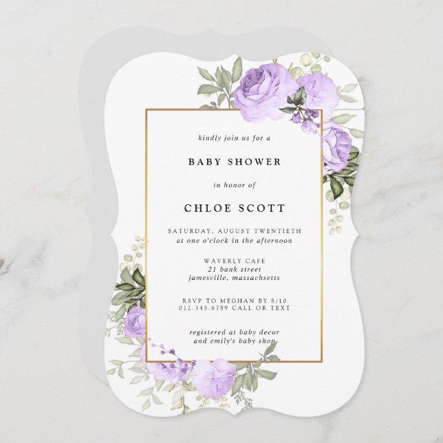 Light Purple Rose Floral Baby Shower Invitation (Front/Back)
