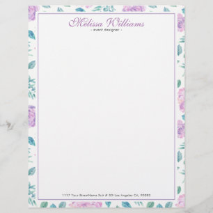 Light Purple Roses Pattern Customized Letterhead