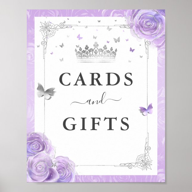 Light Purple Silver Crown Cards and Gifts Sign (Front)