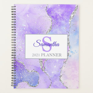 Light Purple & Silver Faux Glitter Agate Planner