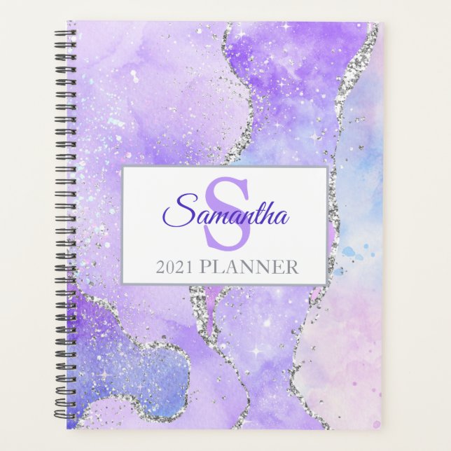 Light Purple & Silver Faux Glitter Agate Planner (Front)