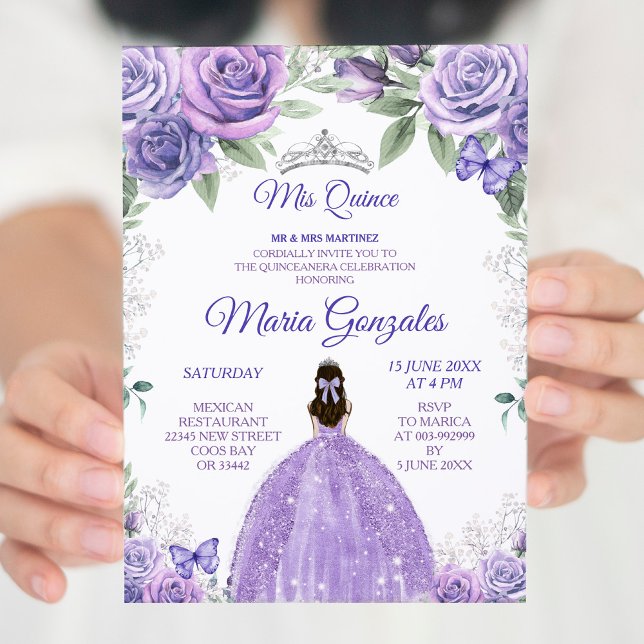 Light Purple & Silver Floral Charra Mis XV Anos Invitation (Creator Uploaded)