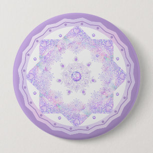 light purple snowflake & glittering heart 10 cm round badge