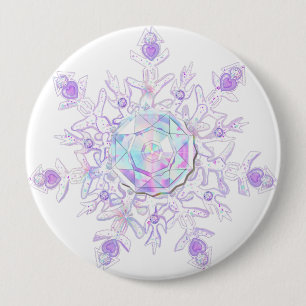 light purple snowflake & glittering heart 10 cm round badge