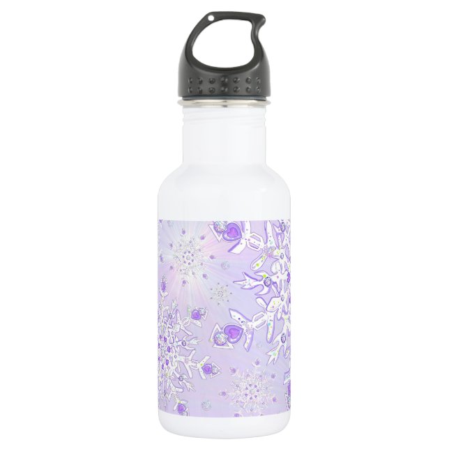 light purple snowflake & glittering heart 532 ml water bottle (Front)