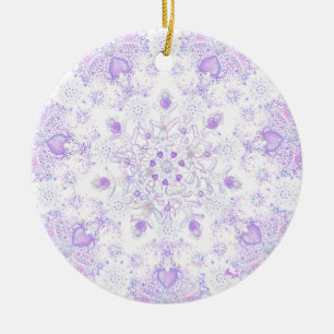 light purple snowflake & glittering heart ceramic ornament
