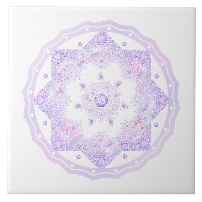 light purple snowflake & glittering heart ceramic tile (Front)