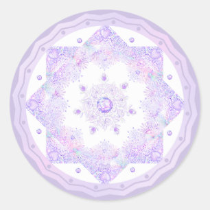 light purple snowflake & glittering heart classic round sticker