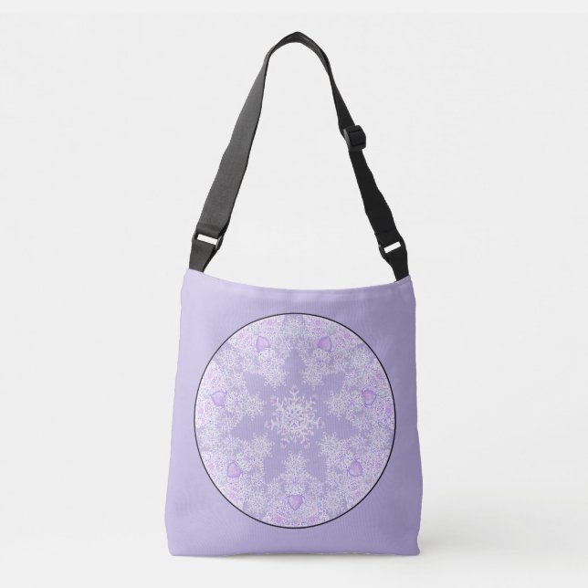 light purple snowflake & glittering heart crossbody bag (Front)