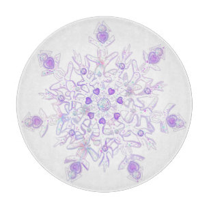 light purple snowflake & glittering heart cutting board