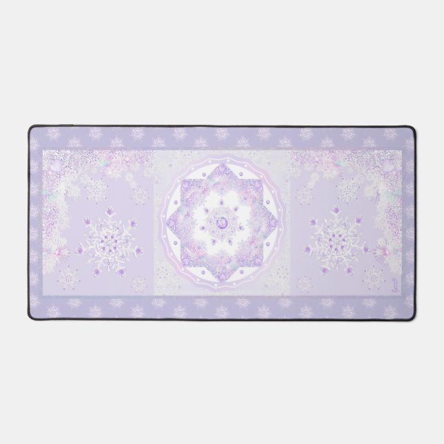 light purple snowflake & glittering heart desk mat (Front)