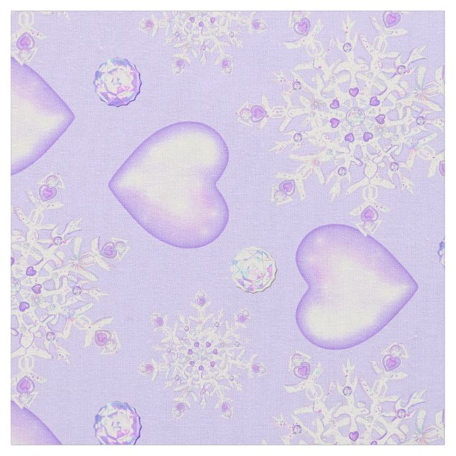 light purple snowflake & glittering heart fabric (Close Up)