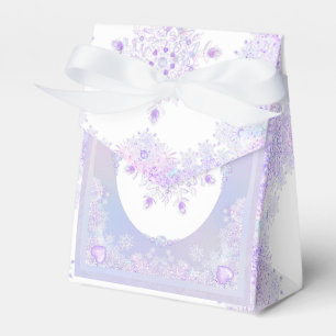 light purple snowflake & glittering heart favour box