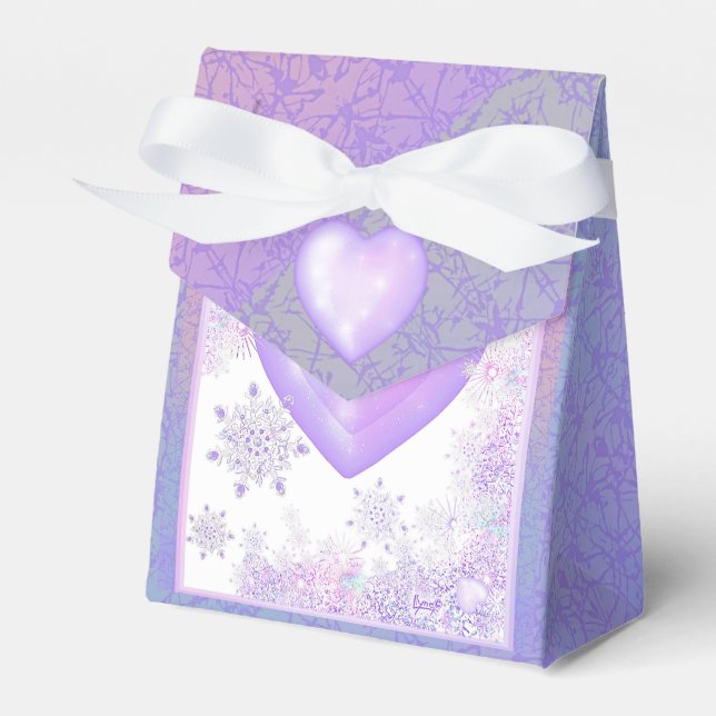 light purple snowflake & glittering heart favour box (Front Side)