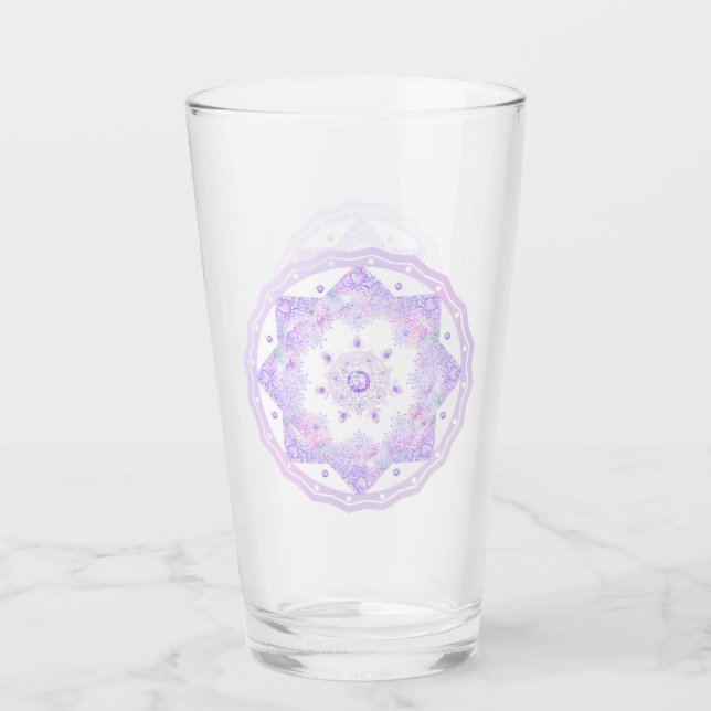 light purple snowflake & glittering heart glass (Front)