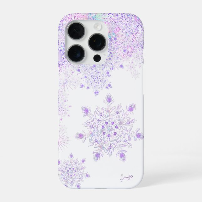 light purple snowflake & glittering heart iPhone case (Back)