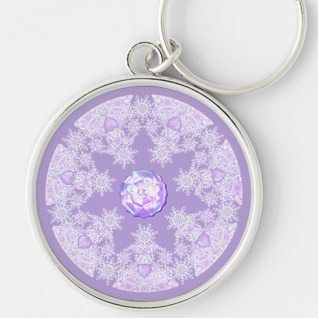 light purple snowflake & glittering heart key ring (Front)