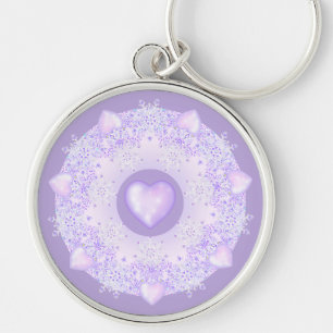light purple snowflake & glittering heart key ring