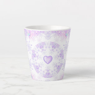 light purple snowflake & glittering heart latte mug
