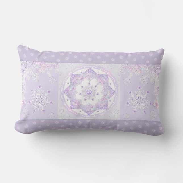 light purple snowflake & glittering heart lumbar cushion (Front)