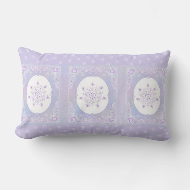 light purple snowflake & glittering heart lumbar cushion (Front)