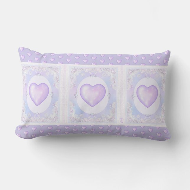 light purple snowflake & glittering heart lumbar cushion (Front)