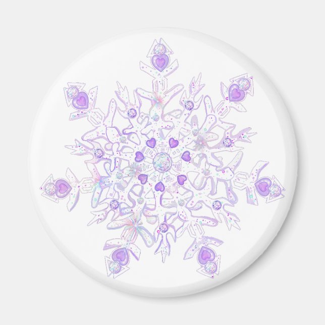 light purple snowflake & glittering heart magnet (Front)