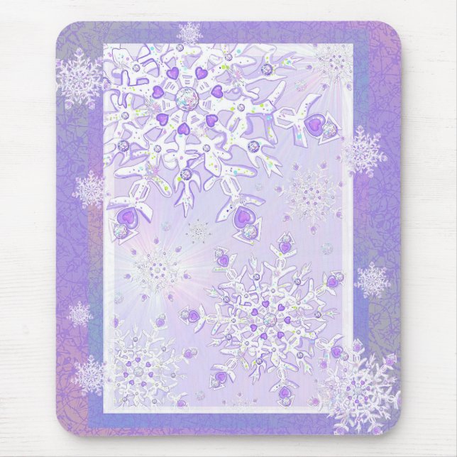 light purple snowflake & glittering heart mouse pad (Front)