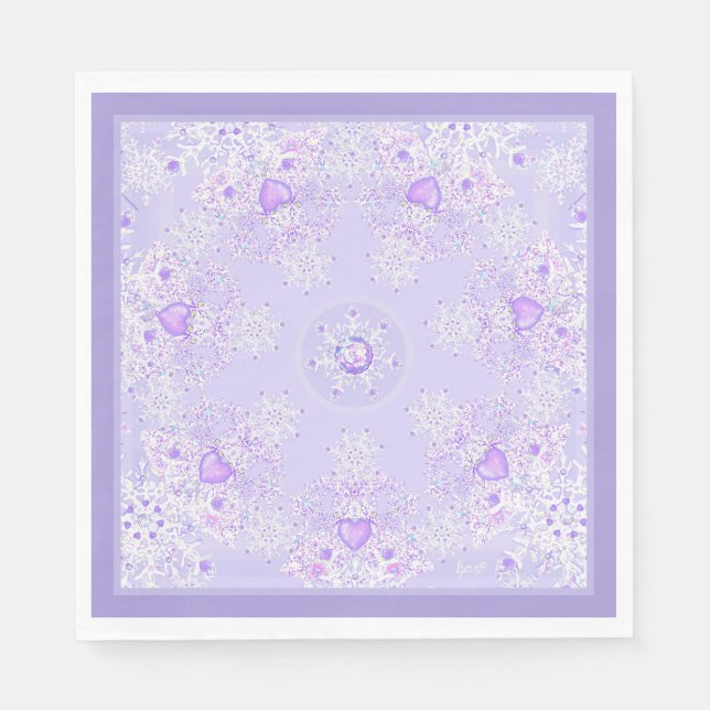light purple snowflake & glittering heart napkin (Front)
