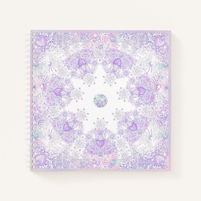 light purple snowflake & glittering heart notebook (Front)