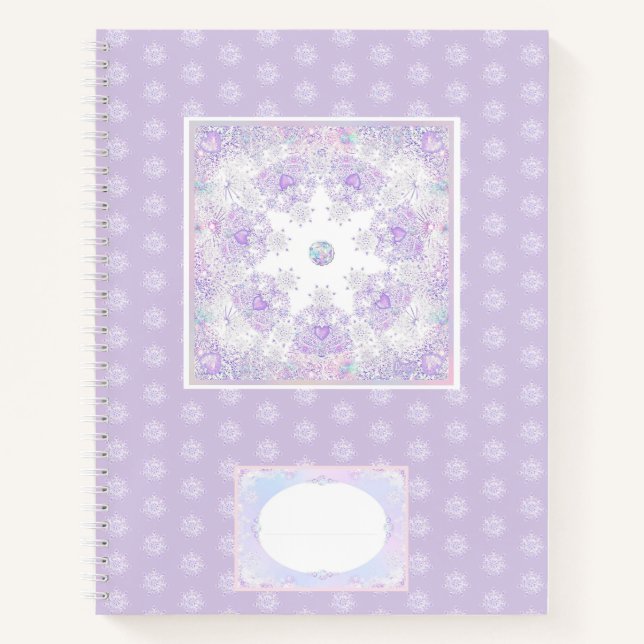 light purple snowflake & glittering heart notebook (Front)