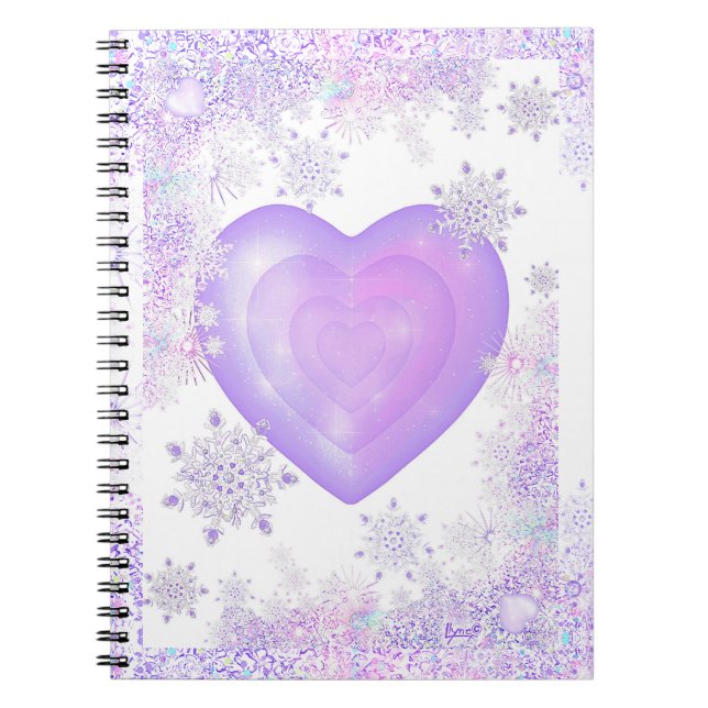 light purple snowflake & glittering heart notebook (Front)
