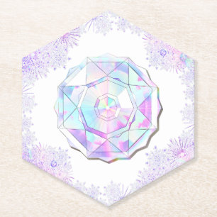 light purple snowflake & glittering heart paper coaster
